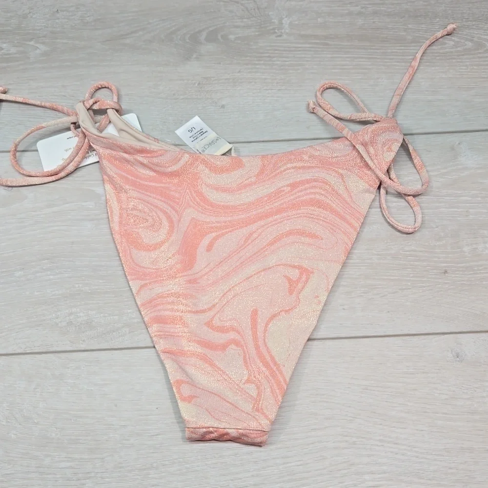 NWT L Space Women Lennox Metallic Side Ties swim bikini bottom swirled up L